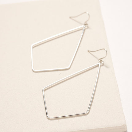 Rhombus Brass Dangling Earrings-Silver image 2