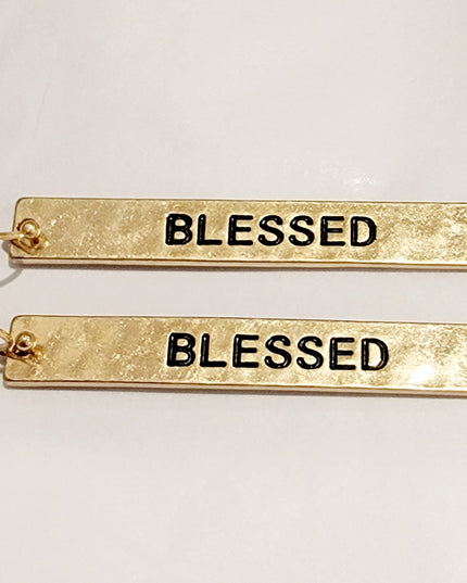Hammered Metal Bar Drop Earring - Blessed/Faith image 3