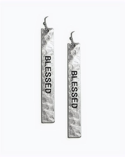 Hammered Metal Bar Drop Earring - Blessed/Faith image 6