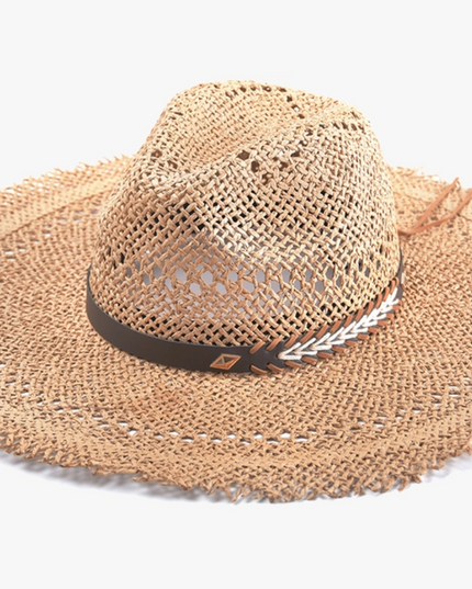 Frayed Edge Woven Sun Hat with Braided Band image 1