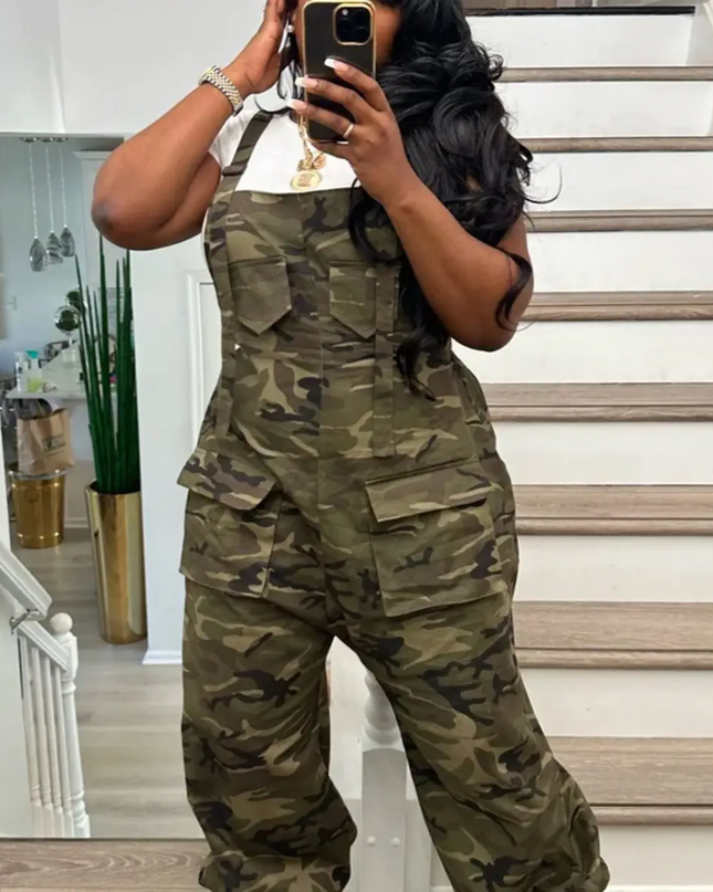 Streetwear Loose Camouflage Overalls image 0