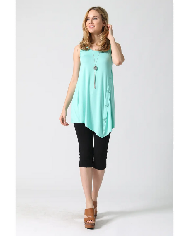 Button Detail Asymmetrical Sleeveless Tunic – Mint image 1