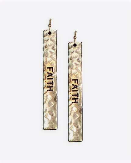 Hammered Metal Bar Drop Earring - Blessed/Faith image 7