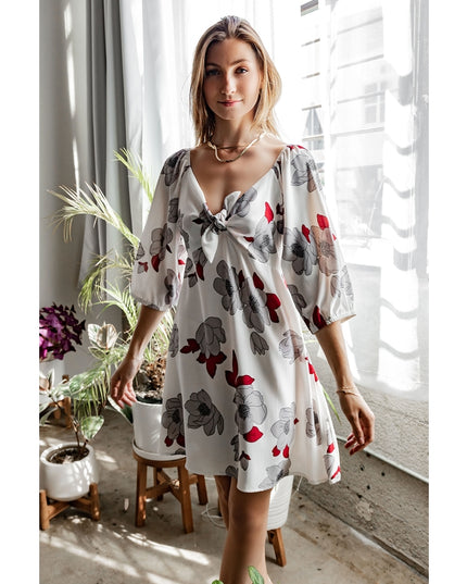 Red Floral Print Mini Dress image 0