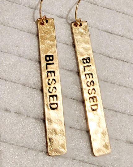 Hammered Metal Bar Drop Earring - Blessed/Faith image 1