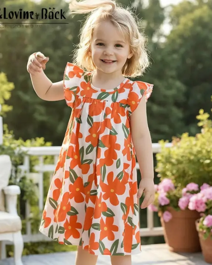 Girls Flutter Sleeve Floral Dress
