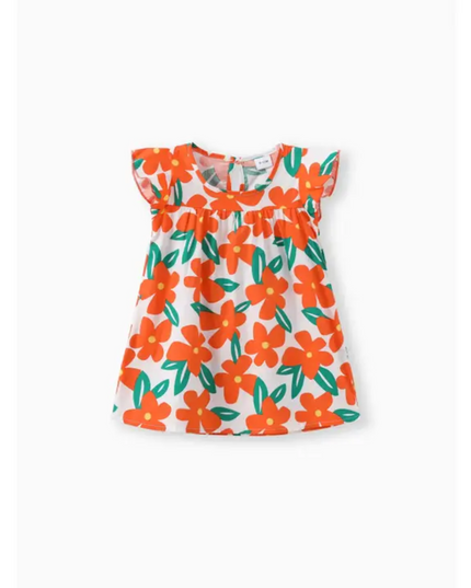Girls Flutter Sleeve Floral Dress