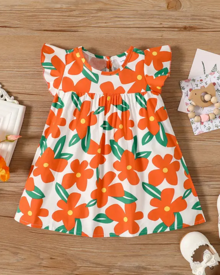 Girls Flutter Sleeve Floral Dress