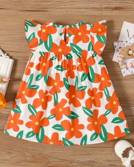 Girls Flutter Sleeve Floral Dress