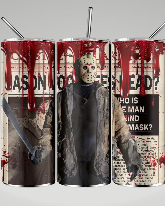 Jason Vorhees Newspaper Tumbler- Skinny, Speaker or 4 in 1