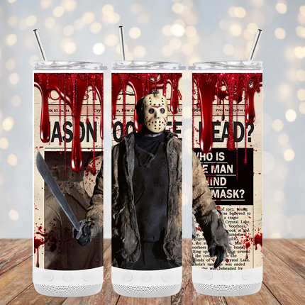 Jason Vorhees Newspaper Tumbler- Skinny, Speaker or 4 in 1