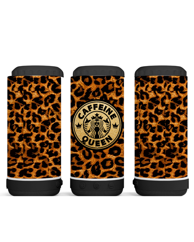 Caffeine Queen Leopard Print Tumbler – Skinny, Speaker, or 4-in-1