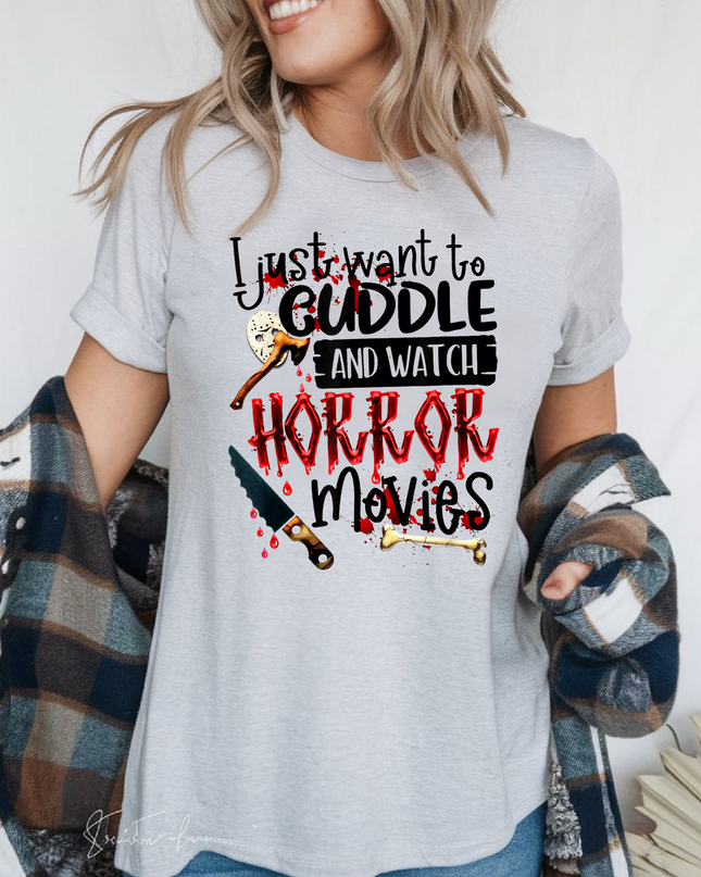 Cuddle and Watch Horror Movies T-Shirt – Funny Spooky Graphic Tee