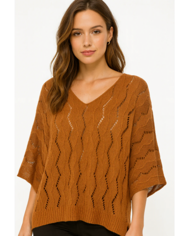 Abstract Mesh V-Neck Sweater – Autumn