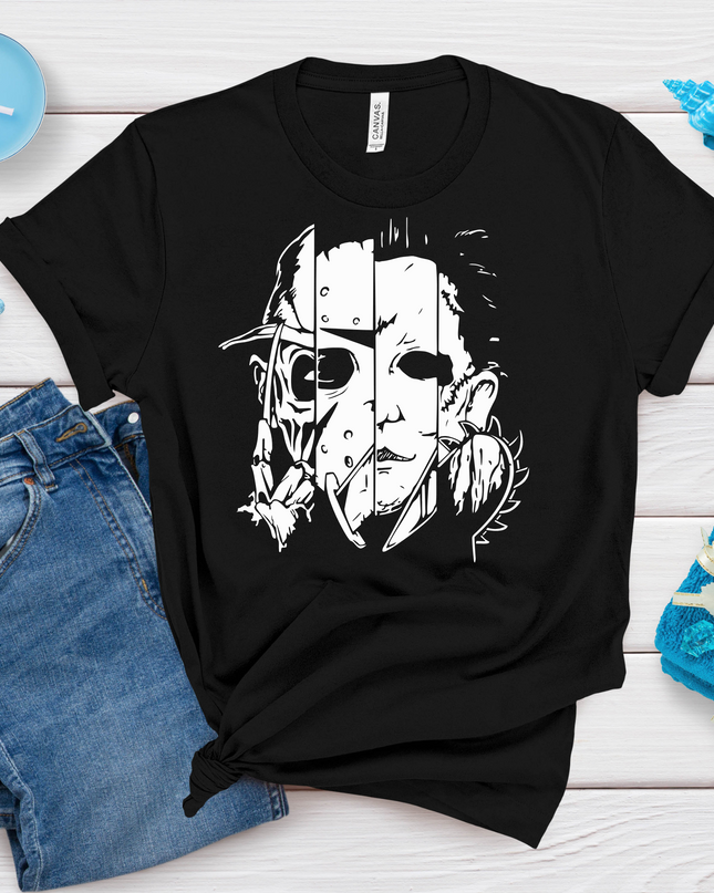 Horror Slasher Icons T-Shirt – Freddy, Jason, Michael, Leatherface