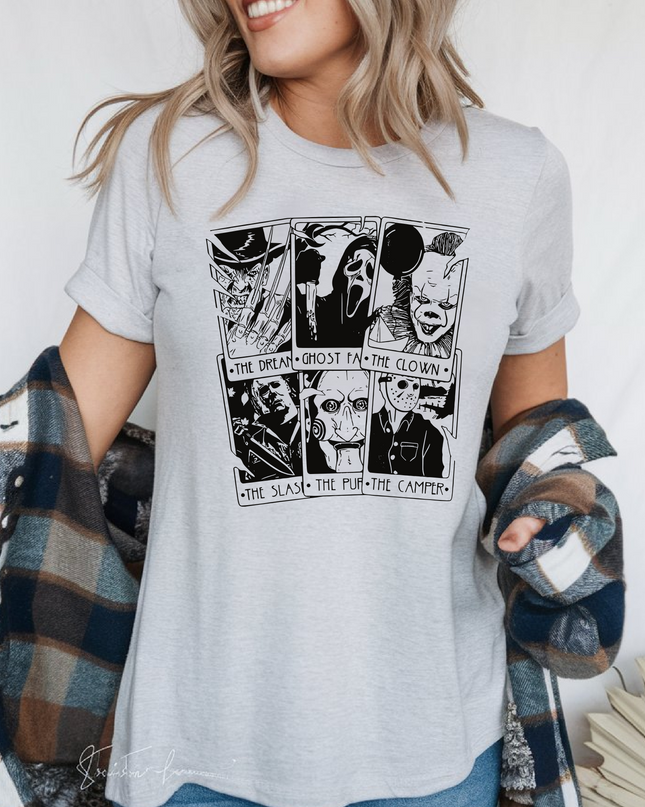 Horror Villains Tarot Card T-Shirt – Freddy, Ghostface, Pennywise, Jason & More