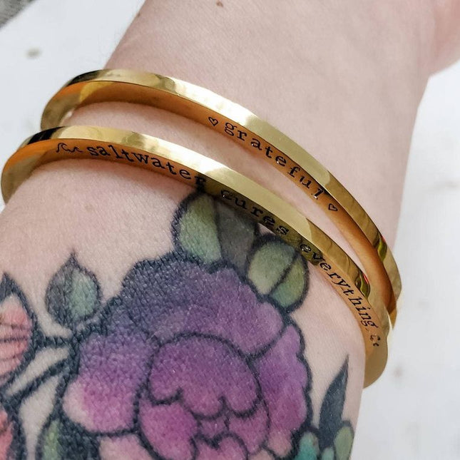 slay all day Gold Plated Skinny Cuff Stacking Bracelet image 0
