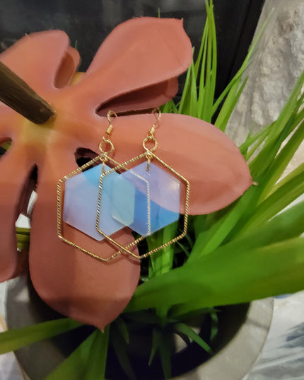 Hexagon Metal & Stone Earrings image 2