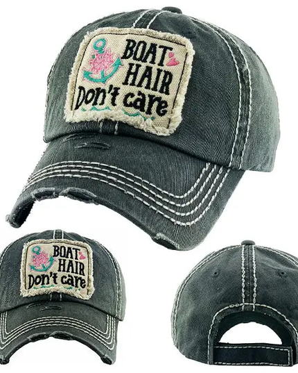 "Boat Hair Don't Care" Vintage Distressed Hat image 0