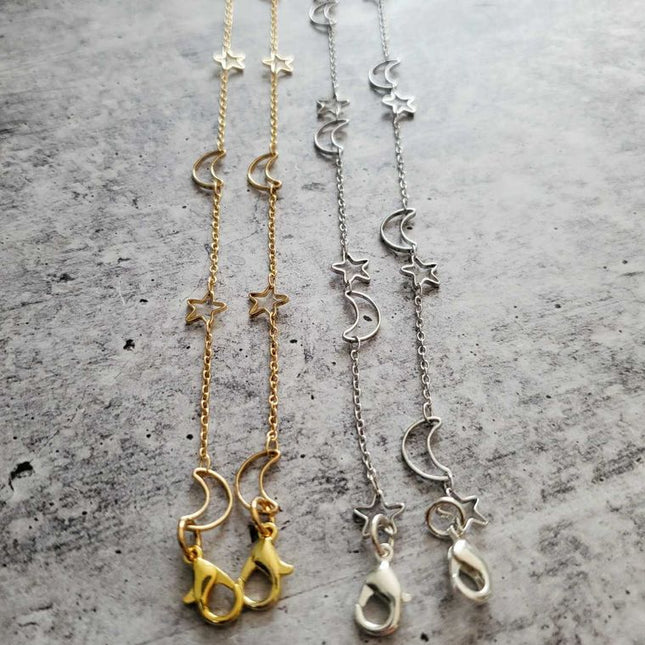 Moon and Star Celestial Layering Trendy Face Mask Chain Necklace image 0