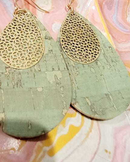 Metal & Cork marquise Earrings image 2