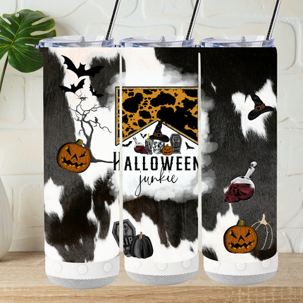 Halloween Junkie Cow Print Tumbler image 1