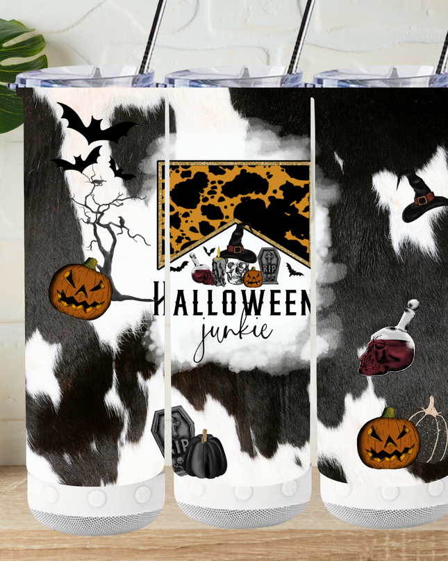 Halloween Junkie Cow Print Tumbler image 1