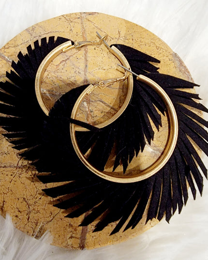 Black Fabric Hoop Fringe Earrings image 2