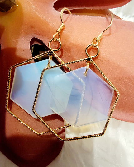 Hexagon Metal & Stone Earrings image 3