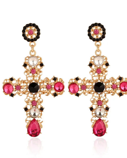 Vintage Black Cross Boho Baroque Cross Earrings image 5