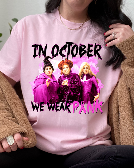 In October We Wear Pink Witch Sisters Tee image 0