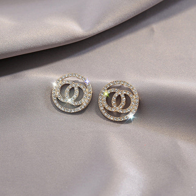 Double Circle Flash Zircon Stud Earrings image 1
