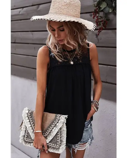 Black Lace Yoke Sleeveless Blouse image 0