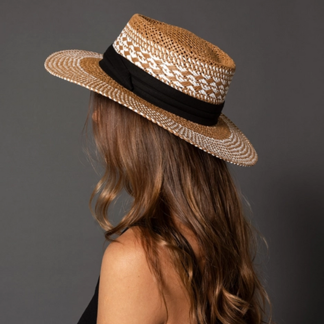 Zia Two-Tone Straw Boater Hat w/ Contrast Band image 0