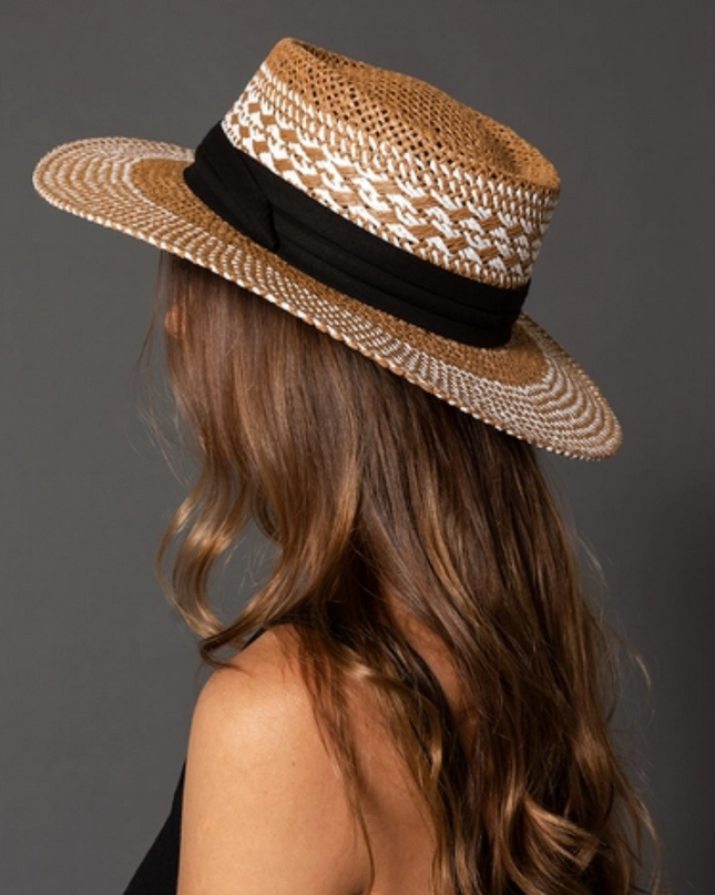 Zia Two-Tone Straw Boater Hat w/ Contrast Band image 0