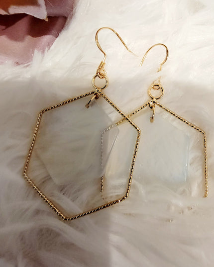 Hexagon Metal & Stone Earrings image 0