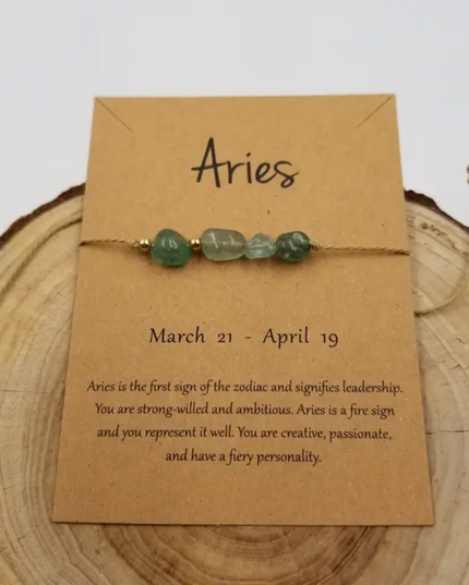 Chakra Jewelry Aries zodiac constellation bracelet with green beads on natural string