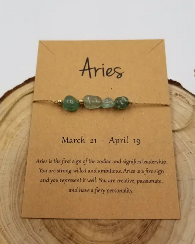Chakra Jewelry Aries zodiac constellation bracelet with green beads on natural string