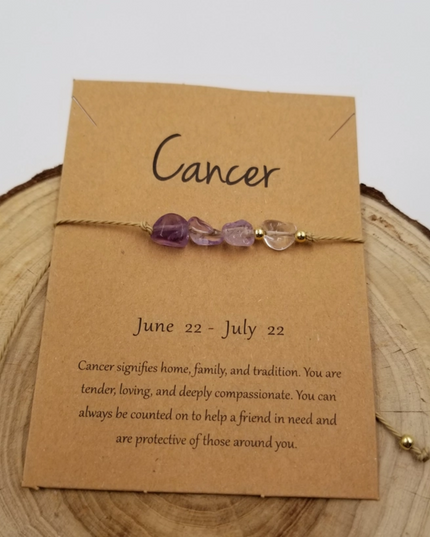 Chakra Jewelry Cancer zodiac constellation bracelet with purple and clear beads on adjustable string