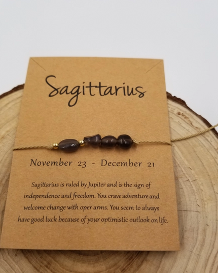 Sagittarius zodiac constellation bracelet with brown beads on adjustable string by Chakra Jewelry