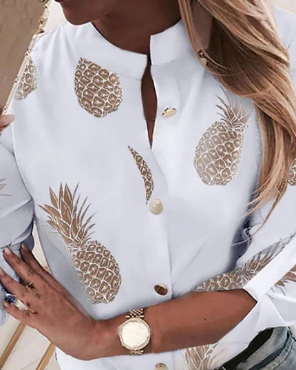 Pineapple Print V Neck Long Sleeve image 0