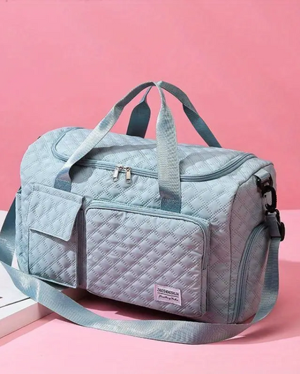 Quilted Weekender Travel Duffel Bag with Shoe Compartment & Wet Pocket