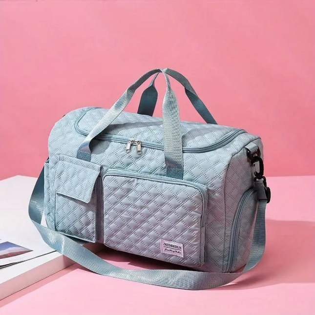 Quilted Weekender Travel Duffel Bag with Shoe Compartment & Wet Pocket