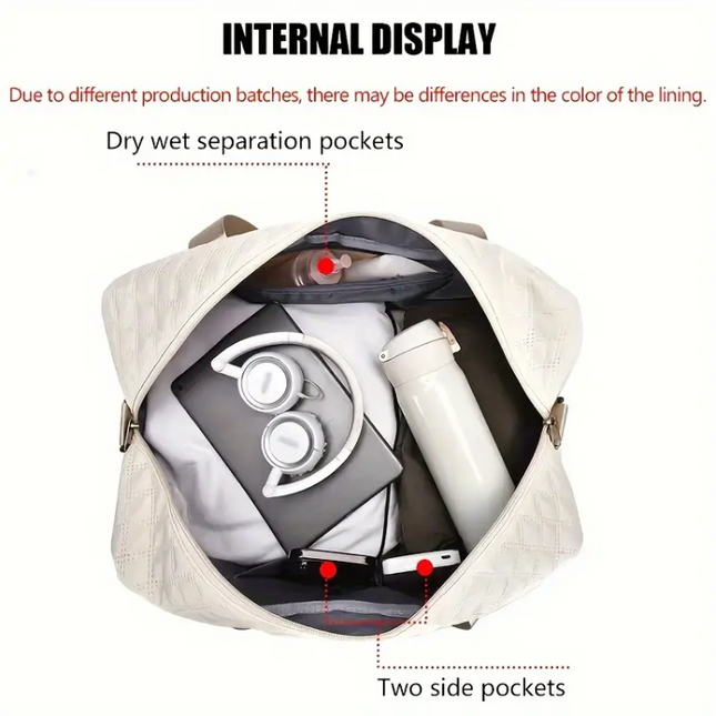 Quilted Weekender Travel Duffel Bag with Shoe Compartment & Wet Pocket