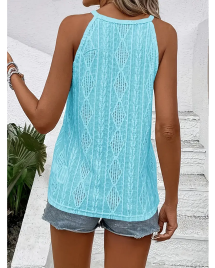 Aqua Eyelet Sleeveless Knit Top – Casual Summer Tank