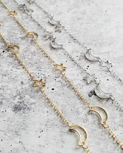 Moon and Star Celestial Layering Trendy Face Mask Chain Necklace image 1