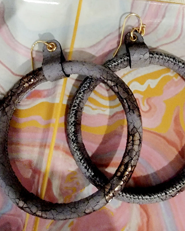 Leather Metallic Hoop Earring image 0