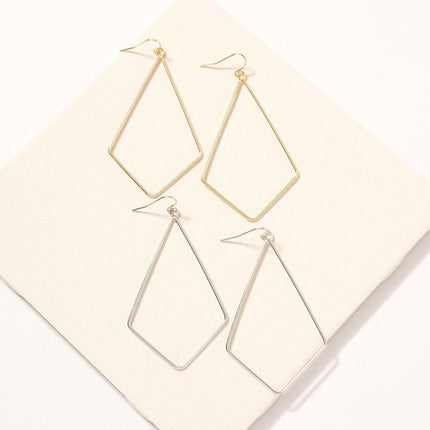 Rhombus Brass Dangling Earrings-Silver image 1