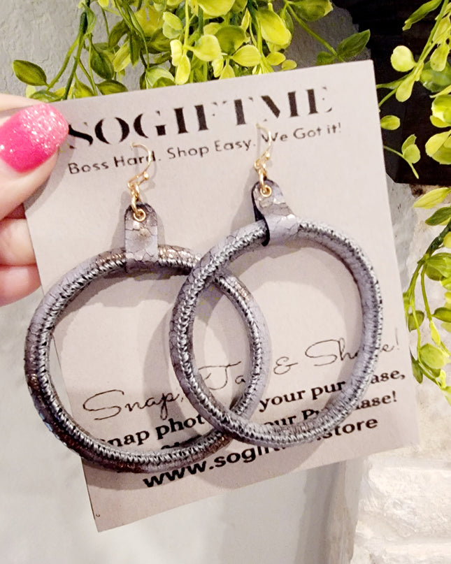 Leather Metallic Hoop Earring image 1