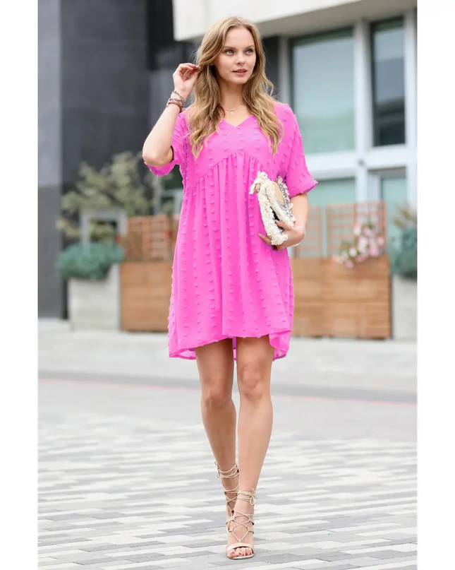 Swiss Dot Babydoll Dress – Pink image 1